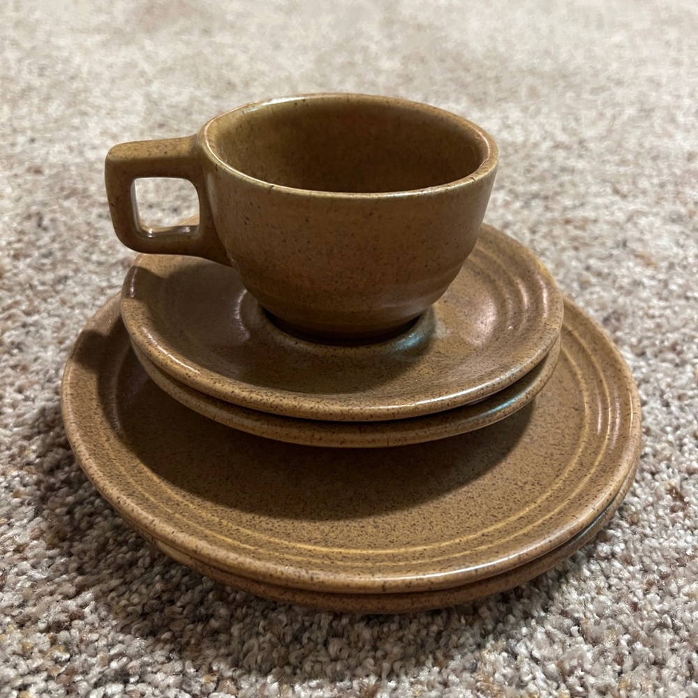 Vintage Monmouth Brown Stoneware Cup and Saucer Set